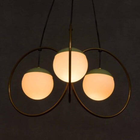 Oryginalny żyrandol Stilnovo z mosiężnymi pierścieniami-11 Oryginal Stilnovo chandelier with brass rings