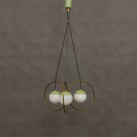 Oryginalny żyrandol Stilnovo z mosiężnymi pierścieniami-2 Oryginal Stilnovo chandelier with brass rings