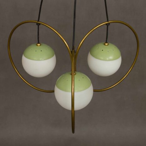 Oryginalny żyrandol Stilnovo z mosiężnymi pierścieniami-4 Oryginal Stilnovo chandelier with brass rings