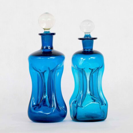 Pair of Jacob Bang for Holmegaard Kastrup Blue Glass Decanters