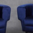 Pierre Guariche style blue velvet armchairs