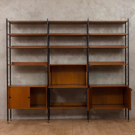 SELEX - SZAFKA ŚCIENNA Z DREWNA TEKOWEGO I METALU FIRMY INDUSTRIA MOBILI BAROVERO-19 SELEX TEAK AND METAL WALL UNIT BY INDUSTRIA MOBILI BAROVERO