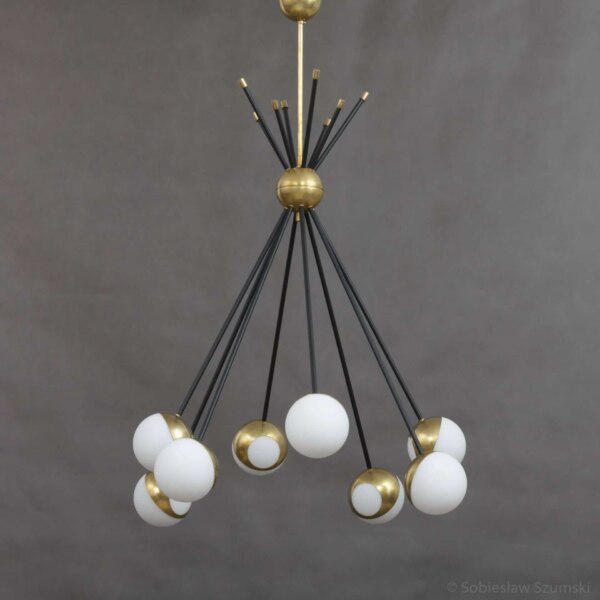 Stilnovo style brass chandelier