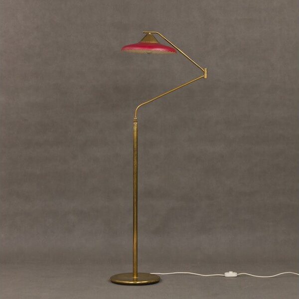 Duża włoska mosiężna lampa podłogowa z połowy wieku z lat