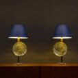 pair of vintage italian blue murano lamps in brass