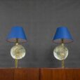 pair of vintage italian blue murano lamps in brass