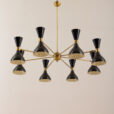 Wloski żyrandol w stylu Stilnovo z  kloszami w ksztalcie klepsydry  arms Italian chandelier with diabolo shades in Stilnovo style  scaled