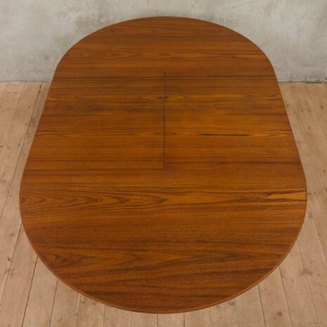 Hans Olsen style teak table with internal hide-in plates 1965-5 Hans Olsen style teak table with internal hide in plates scaled