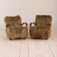 Pair of Halabala  lounge chairs in long hair sheepskin Chewbacca  scaled