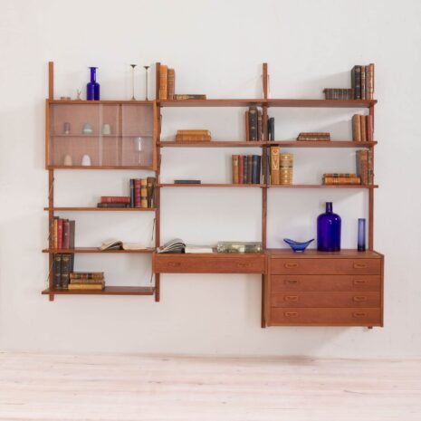 Preben Sorensen Teak wall unit with desk and two cabinets  scaled