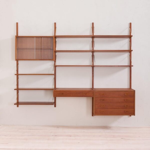 Preben Sorensen Teak wall unit with desk and two cabinets  scaled