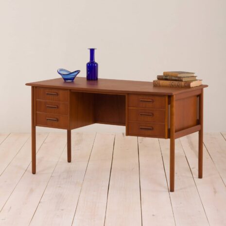 Danish teak desk with  drawers with sculptular pul out handles  scaled