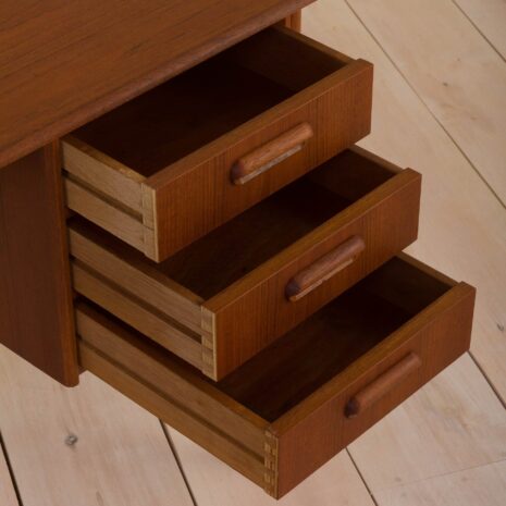 2057 Danish teak desk with 6 drawers with sculptular pul out handles-14 Danish teak desk with drawers with sculptular pul out handles scaled