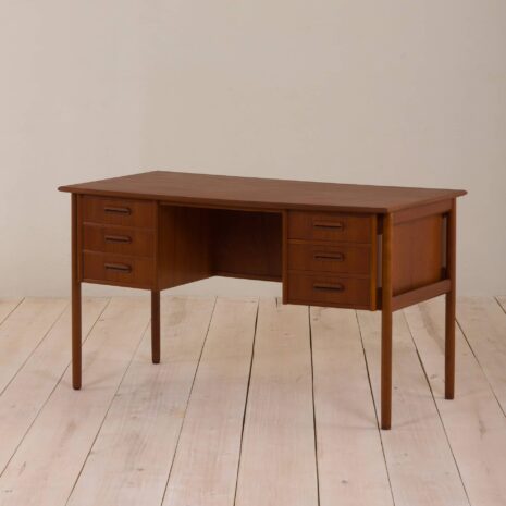2057 Danish teak desk with 6 drawers with sculptular pul out handles-2 Danish teak desk with drawers with sculptular pul out handles scaled