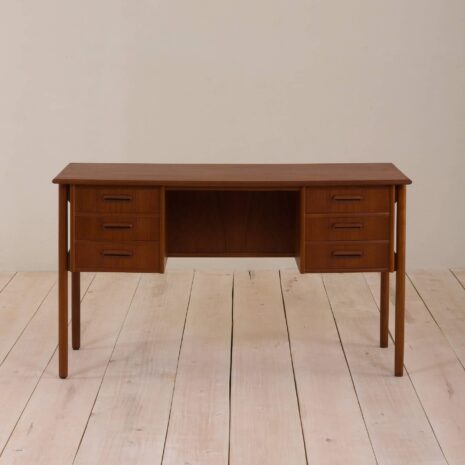 2057 Danish teak desk with 6 drawers with sculptular pul out handles-4 Danish teak desk with drawers with sculptular pul out handles scaled