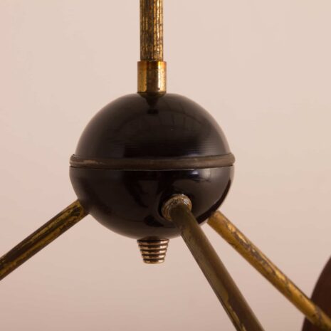 2059 3 shades Stilnovo style pendant lamp with teak Stilnovo pendant lamp in brass, teak and 3 opaline glass shades, Italy, 60s-2-5 shades Stilnovo style pendant lamp with teak Stilnovo pendant lamp in brass teak and opaline glass shades Italy s scaled