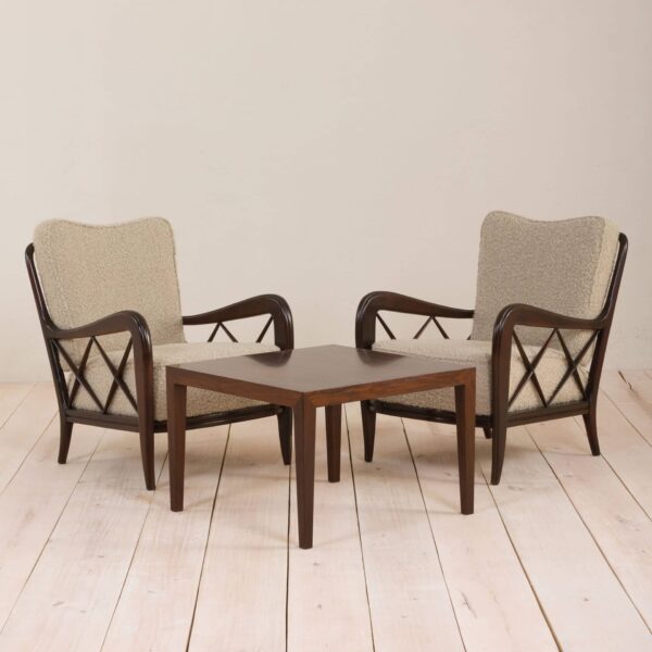 Paolo Buffa lounge chairs in alapaca boucle wool upholstery  scaled