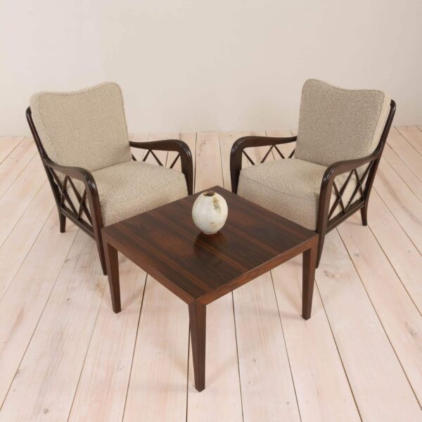 Paolo Buffa lounge chairs in alapaca boucle wool upholstery  scaled