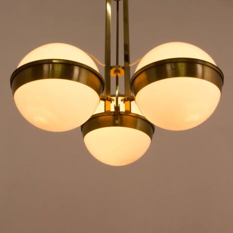 2064 Italian brass chandelier with 3 opaline glass in Gino Sarfatti style-2-10 Italian brass chandelier with opaline glass in Gino Sarfatti style scaled