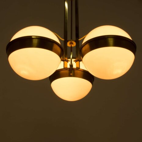 2064 Italian brass chandelier with 3 opaline glass in Gino Sarfatti style-2-11 Italian brass chandelier with opaline glass in Gino Sarfatti style scaled