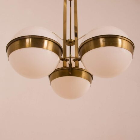 2064 Italian brass chandelier with 3 opaline glass in Gino Sarfatti style-2-12 Italian brass chandelier with opaline glass in Gino Sarfatti style scaled