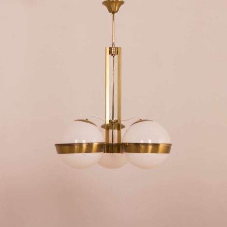 Italian brass chandelier with  opaline glass in Gino Sarfatti style   scaled