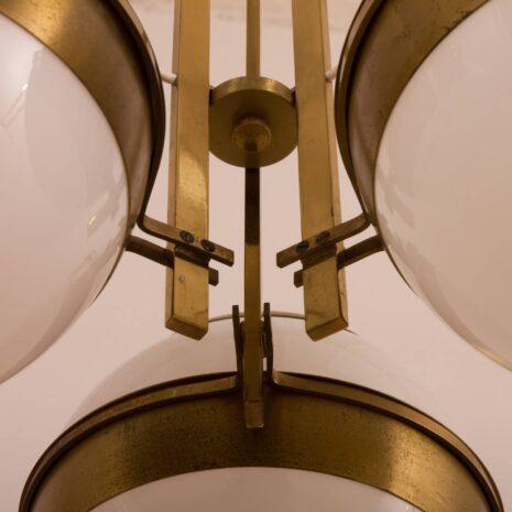 2064 Italian brass chandelier with 3 opaline glass in Gino Sarfatti style-2-18 Italian brass chandelier with opaline glass in Gino Sarfatti style scaled