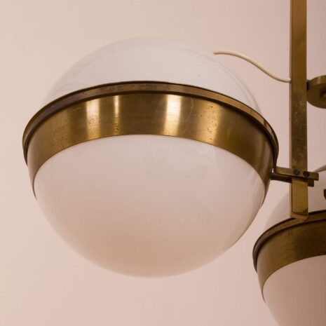 2064 Italian brass chandelier with 3 opaline glass in Gino Sarfatti style-2-19 Italian brass chandelier with opaline glass in Gino Sarfatti style scaled