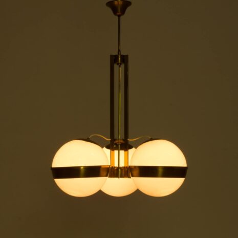 2064 Italian brass chandelier with 3 opaline glass in Gino Sarfatti style-2-9 Italian brass chandelier with opaline glass in Gino Sarfatti style scaled