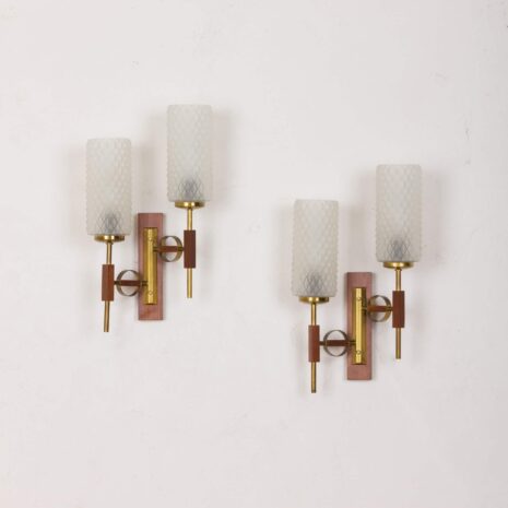 2066 Pair of teak and brass Italian wall scones from the 60s-1 Pair of teak and brass Italian wall scones from the s scaled