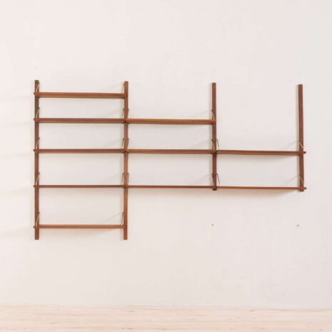 Danish modular teak wall unit with 10 shelves with pencil polished edges and brass hardware 2029-2 Danish modular teak wall unit with shelves with pencil polished edges and brass hardware scaled
