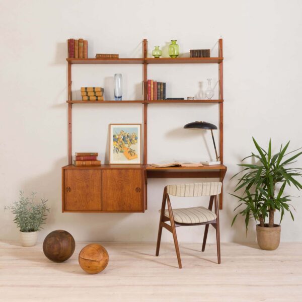 Danish vintage teak wall unit with desk and cabinet in the style of Cadovius   scaled