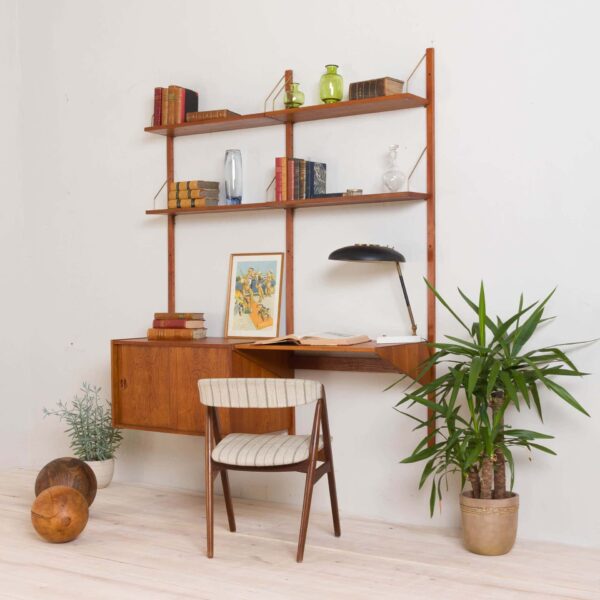 Danish vintage teak wall unit with desk and cabinet in the style of Cadovius   scaled