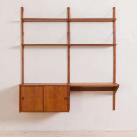 Duńska meblościanka z drewna tekowego w stylu Cadovius 2101-3 z biurkiem i szafką Danish vintage teak wall unit with desk and cabinet in the style of Cadovius scaled