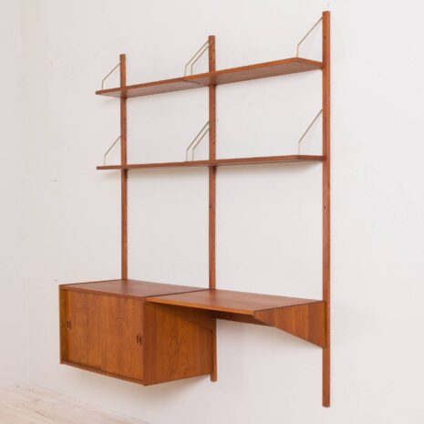 Duńska szafka ścienna z drewna tekowego z biurkiem i szafką w stylu Cadovius 2101-6 Danish vintage teak wall unit with desk and cabinet in the style of Cadovius scaled