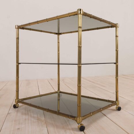 Włoski mosiężny bambusowy wózek z 3 półkami z połowy wieku 2067-11 Italian mid century brass bamboo cart with shelves scaled
