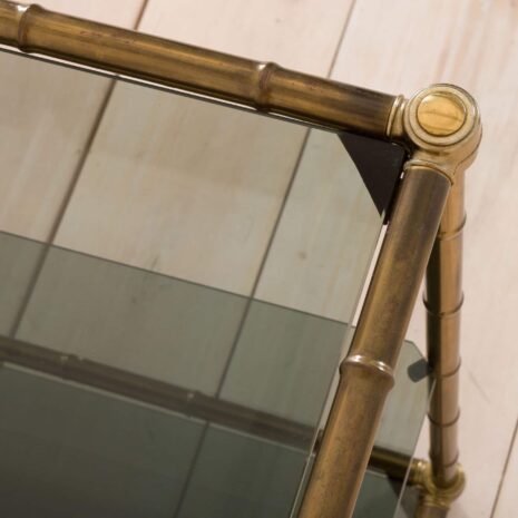 Włoski mosiężny bambusowy wózek z 3 półkami z połowy wieku 2067-9 Italian mid century brass bamboo cart with shelves scaled