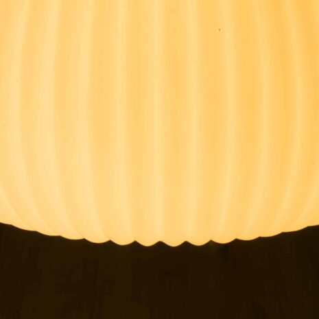 Large, ribbed opaline glass and teak pendant lamp in the style of Louis Kalff 2061-11 Large ribbed opaline glass and teak pendant lamp in the style of Louis Kalff scaled