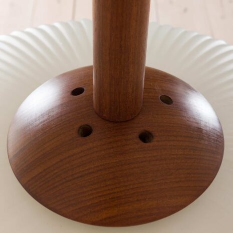 Large, ribbed opaline glass and teak pendant lamp in the style of Louis Kalff 2061-5 Large ribbed opaline glass and teak pendant lamp in the style of Louis Kalff scaled