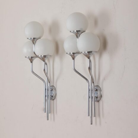 Para chromowanych kinkietów Goffredo Reggiani 2076-2 Pair of chrome plated wall lights by Goffredo Reggiani scaled