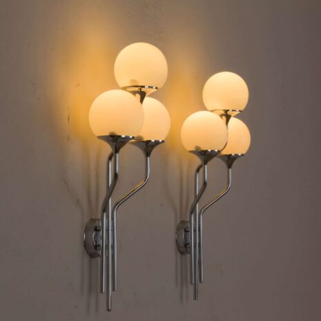Para chromowanych kinkietów Goffredo Reggiani 2076-9 Pair of chrome plated wall lights by Goffredo Reggiani scaled
