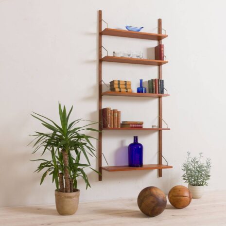 Poul Cadovius vintage wall unit shelving with 5 shelves, Denmark, 60s 2100-2 Poul Cadovius vintage wall unit shelving with shelves Denmark s scaled