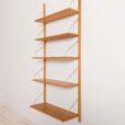 Rare Danish wall shelving unit from the s with  golden oak shelves   scaled