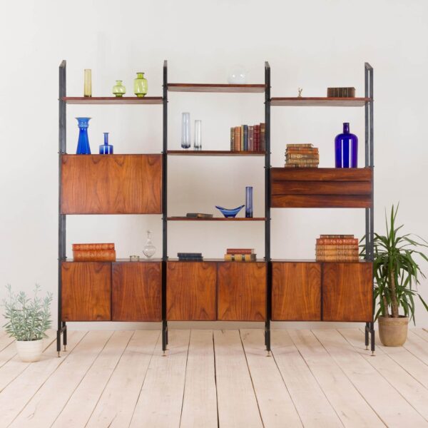 Italian geometrical free standing wall unit from the s in rosewood  scaled