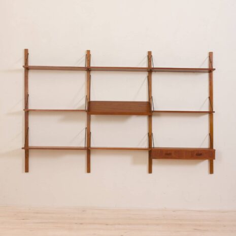 2084 Danish wall unit in the style of Cadovius with small desk and magazines shelf-2 Danish wall unit in the style of Cadovius with small desk and magazines shelf scaled