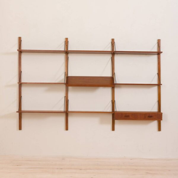 Danish wall unit in the style of Cadovius with small desk and magazines shelf  scaled