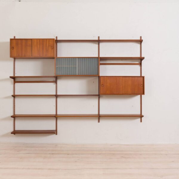 Kai Kristiansen FM Wall Unit in teak with  cabinets vitrine and  shelves  scaled