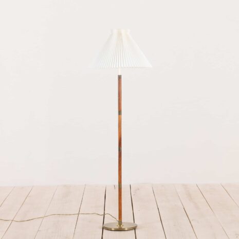 Danish rosewood and brass floor lamp with Le Klint shade   scaled