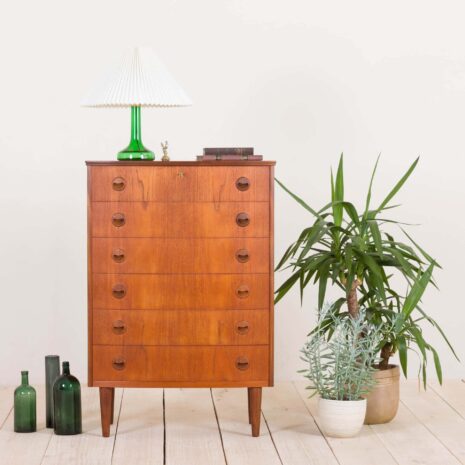 Teak chest of drawers with curved front in Kai Kristiansen style  scaled