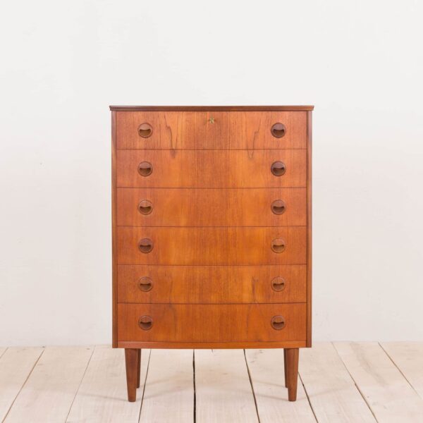 Teak chest of drawers with curved front in Kai Kristiansen style  scaled